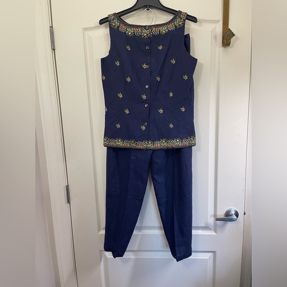 Rare Poetics Women's Navy Blue Embroidered Kurta 2pc Set  - Size 9/10 - Picture 3 of 13